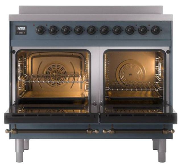 Ilve® Nostalgie II Noblesse 40'' Blue Gray Pro Style Induction Range with Burnished Trim-2