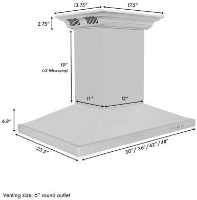 ZLINE 30" Stainless Steel Island Mounted Range Hood with CrownSound® Bluetooth Speakers-4