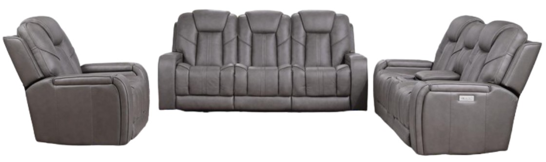 Symmetry gray leather power reclining sofa discount