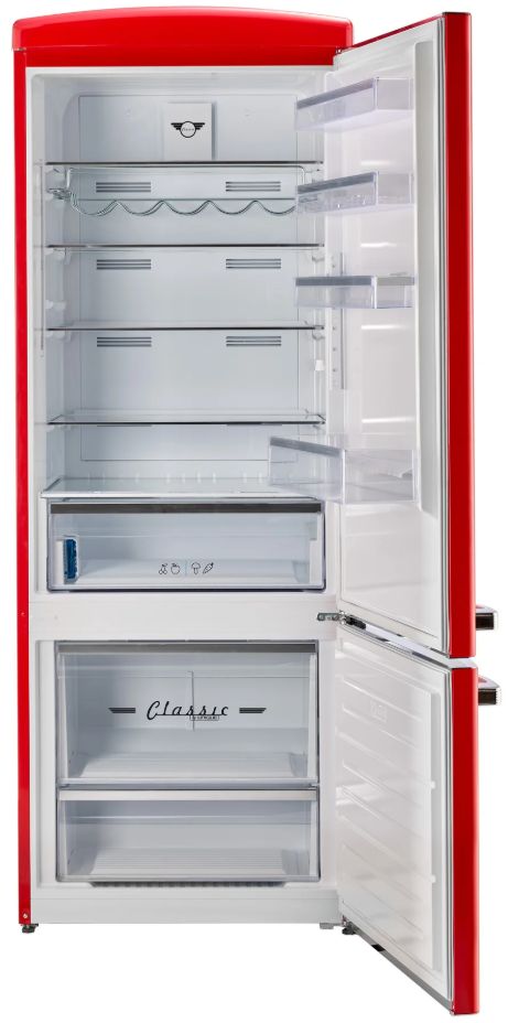 Unique Appliances 28” 17 Cu. Ft. Candy Apple Red Bottom Freezer Refrigerator with Chrome Accent Handles-1