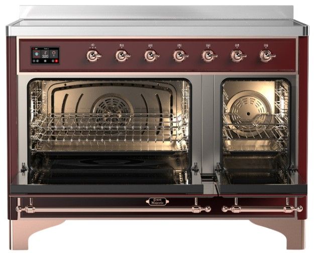 Ilve® Majestic III 48" Burgundy Pro Style Induction Range with Solid Door and Copper Trim-1