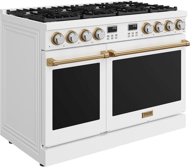 Thor Kitchen A Series 48" White Matte Pro Style Gas Range with Bronze Hardware-3