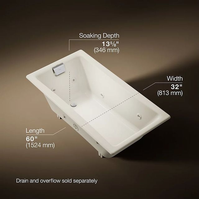 KOHLER® Tea-for-Two® Biscuit 18.25" 60" x 32" Drop-in/Undermount Whirlpool Bath-2