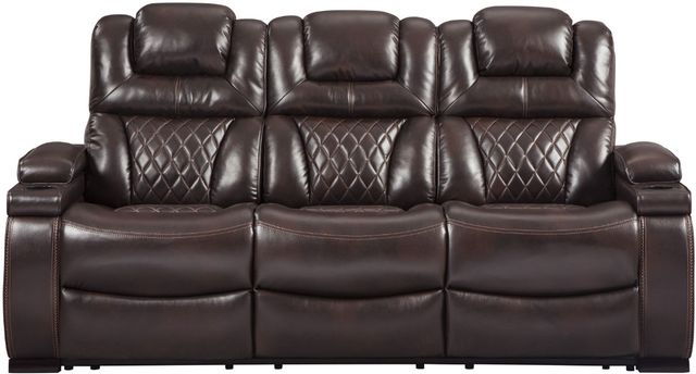 Signature Design by Ashley® Warnerton Chocolate Power Reclining Sofa with Adjustable Headrest-1