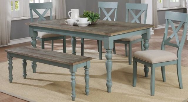 American Wholesale Furniture Kelsey Creek Washed Teal Dining Bench-1