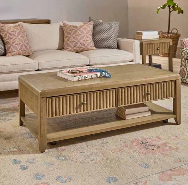 Flexsteel® Reed Glass Top Rectangular Coffee Table with Driftwood Oak Base-1