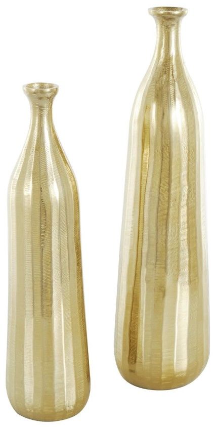 Deco Marche 2-Piece Gold Vase Set with Wavy Accents and Textured Ridges-0