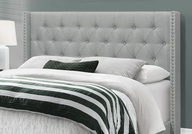 Monarch Specialties Inc. Grey Linen with Chrome Trim Queen Bed-1