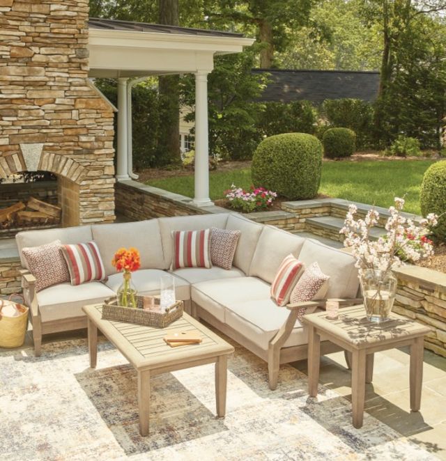 Signature Design by Ashley® Clare View 3-Piece Beige Fabric/Wood Outdoor Sectional-3