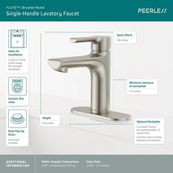 Peerless Flute™ Brushed Nickel 8" Single Top Handle Lavatory Faucet-2