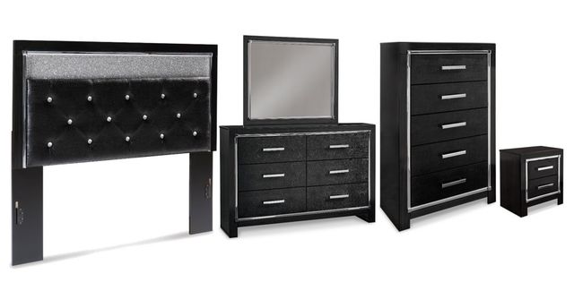 Signature Design by Ashley® Kaydell 5-Piece Black Queen Upholstered Panel Headboard Bedroom Set-0