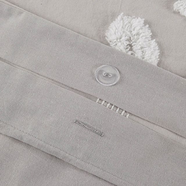 Olliix by Madison Park 3 Piece Grey/White King/California King Veronica Tufted Cotton Chenille Floral Duvet Cover Set-4