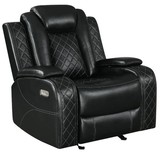 New Classic® Home Furnishings Orion Black Glider Power Recliner with Footrest and Headrest-0