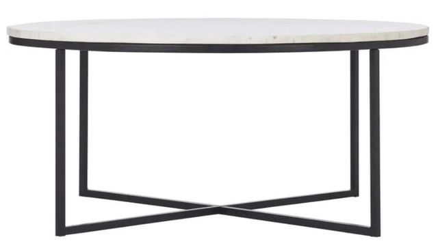 Renwil® Livia White Marble Top Coffee Table with Matte Black Base-1