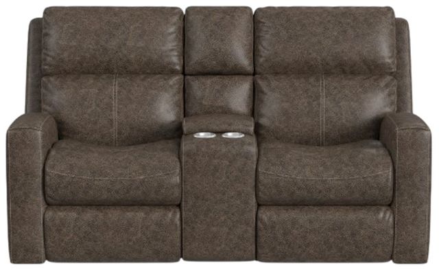 Flexsteel® Customizable Score Leather Power Reclining Loveseat with Console-2