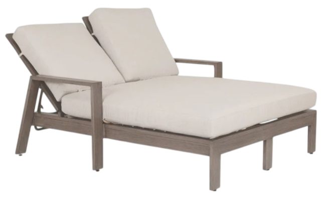 Sunset West Laguna Driftwood Aluminum Outdoor Double Chaise with Canvas Flax Cushion-0