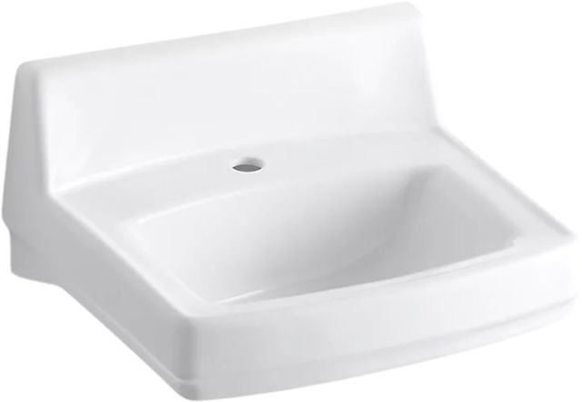 KOHLER® Greenwich™ White Wall-Mount Concealed Arm Carrier Bathroom Sink with Single Faucet Hole and No Overflow-0