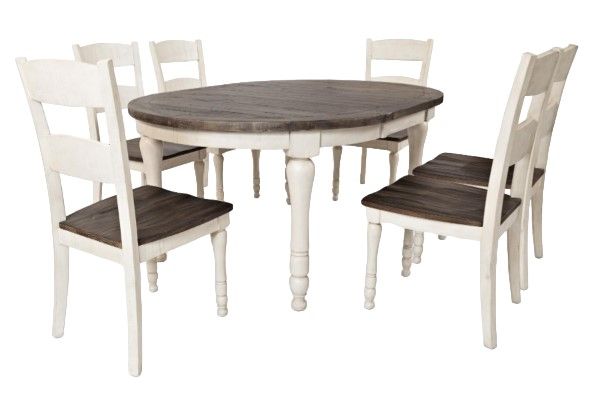 Jofran Inc. Madison County 7-Piece Vintage White Round to Oval Dining Table Set