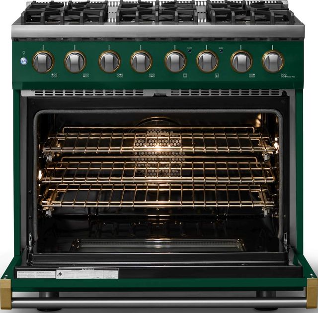 Viking® 5 Series 36" Ivy Pro Style Dual Fuel (LP) Range with Brushed Brass Trim-1