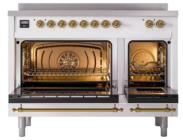 Ilve® Nostalgie II Noblesse 48'' White Pro Style Induction Range with Brass Trim-2