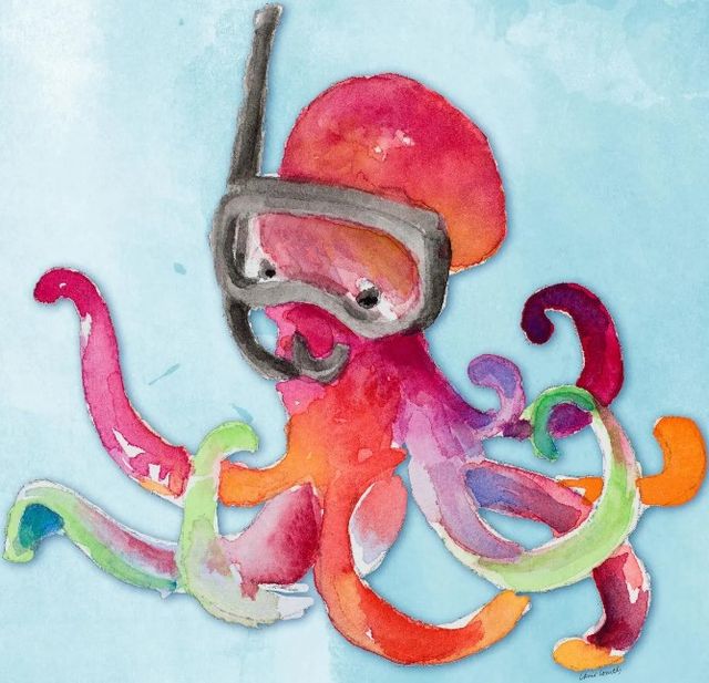 Classy Art Snorkeling Octopus on Watercolor by Lanie Loreth Wall Art-1