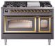 Ilve® Nostalgie II Noblesse 48'' Graphite Matte Pro Style Dual Fuel Range with Brass Trim-0