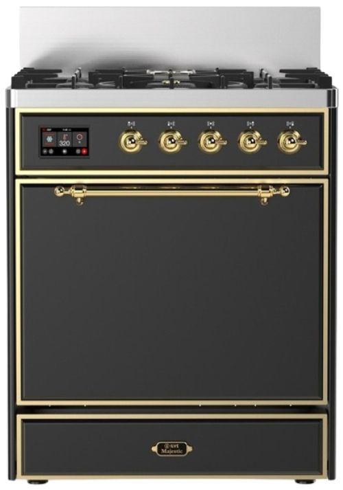 Ilve® Majestic III 30" Graphite Matte Pro Style Dual Fuel Liquid Propane Range with Solid Door and Brass Trim-0