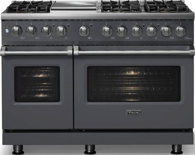 Viking® 5 Series 48" Cast Black Pro Style Dual Fuel (LP) Range with Polished Chrome Trim-2