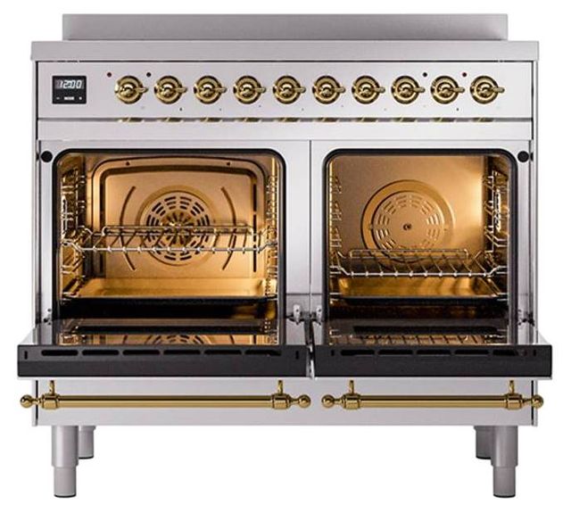Ilve® Nostalgie II Noblesse 40'' Stainless Steel Pro Style Induction Range with Brass Trim-2