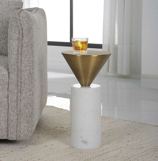 Uttermost® Top Hat Brushed Brass Drink Table with White Base-1