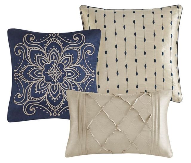 Olliix by Madison Park Tristen 7 Piece Navy King Jacquard Comforter Set-2