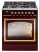 Ilve® Nostalgie II Noblesse 30" Burgundy Pro Style Dual Fuel Range with Brass Trim-0