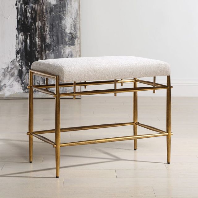 Uttermost® Karleen Antique Brass/Ivory Small Bench-1