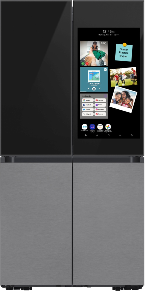Samsung Bespoke 28.6 Cu. Ft. Charcoal Glass Top and Family Hub™+ Panels with Stainless Steel Bottom Panel French Door Refrigerator