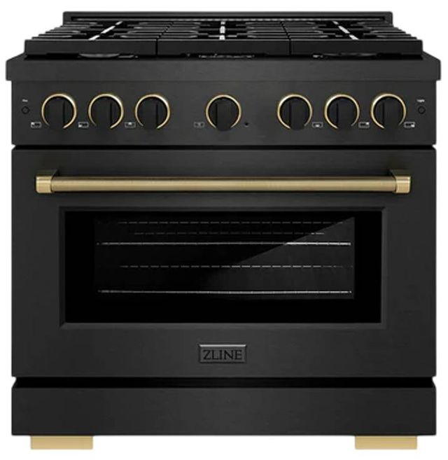 ZLINE Designer Collection Paramount 36" Black Satin Stainless Steel Gas Range with 6 Burner Cooktop and Convection Gas Oven-0