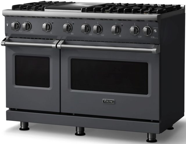 Viking® 5 Series 48" Cast Black Pro Style Gas (NG) Range with Polished Chrome Trim-2