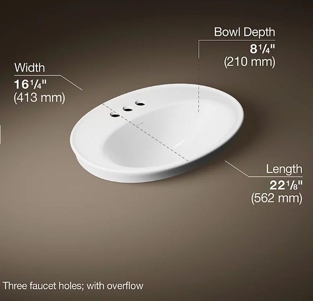 Kohler Serif® White 22.25" Oval Drop-In Bathroom Sink 3-Holes-3