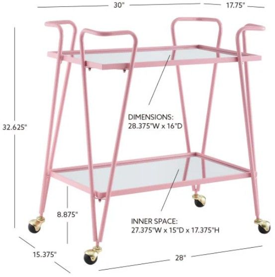 Linon Ellie Pink Bar Cart-2