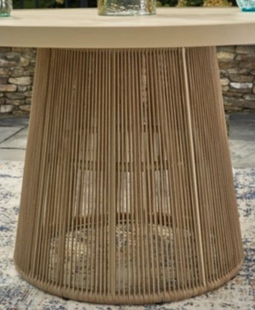 Signature Design by Ashley® Orchard Beach Beige Wicker/Wooden Outdoor Dining Table-2