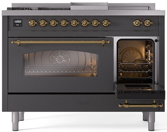Ilve® Nostalgie II Series 48" Graphite Matte Pro Style Dual Fuel Range-3