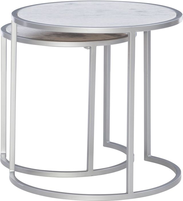 Powell® Fraya Gray/White Marble Top Nesting Table Set with Matte Silver Base-2