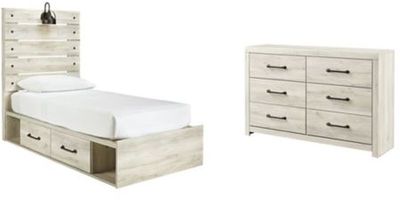 view of the Signature Design by Ashley® Cambeck 2-Piece Whitewash Twin Panel Bed Set