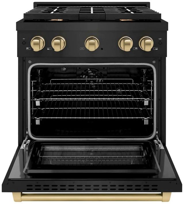 ZLINE Autograph Edition Paramount 30" Black Stainless Steel Pro Style Dual Fuel Range with Champagne Bronze Accents-1