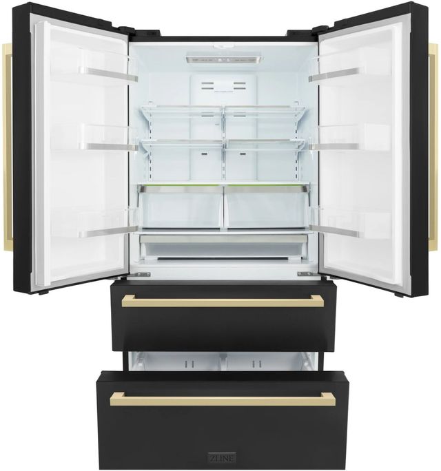 ZLINE Autograph Edition 36" 22.5 Cu. Ft. Fingerprint Resistant Black Stainless Steel Counter Depth French Door Refrigerator with Champagne Bronze Modern Handles-1