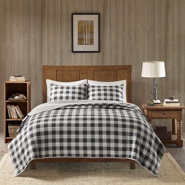 Olliix by Woolrich Gray Full/Queen Buffalo Check Oversized Quilt Mini Set-0