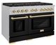 ZLINE Autograph Edition Paramount 48" Satin Stainless Steel Pro Style Dual Fuel Range with Black Matte Door and Polished Gold Accents-2