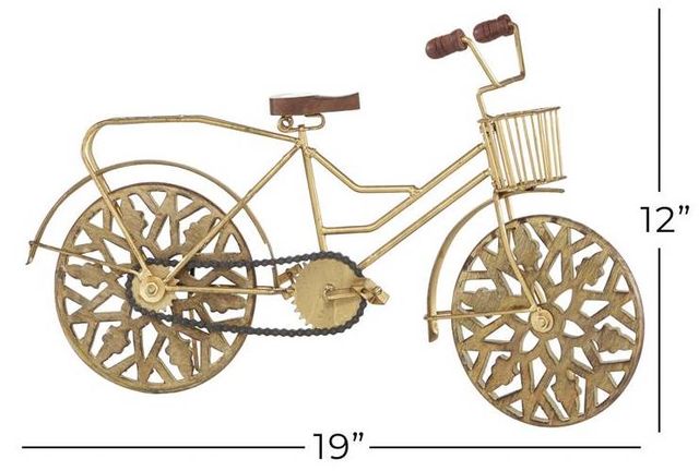 Deco Marche Gold Bike Sculpture with Carved Wheels-3