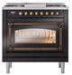 Ilve® Nostalgie II Noblesse 36'' Glossy Black Pro Style Dual Fuel Range with Burnished Trim-1