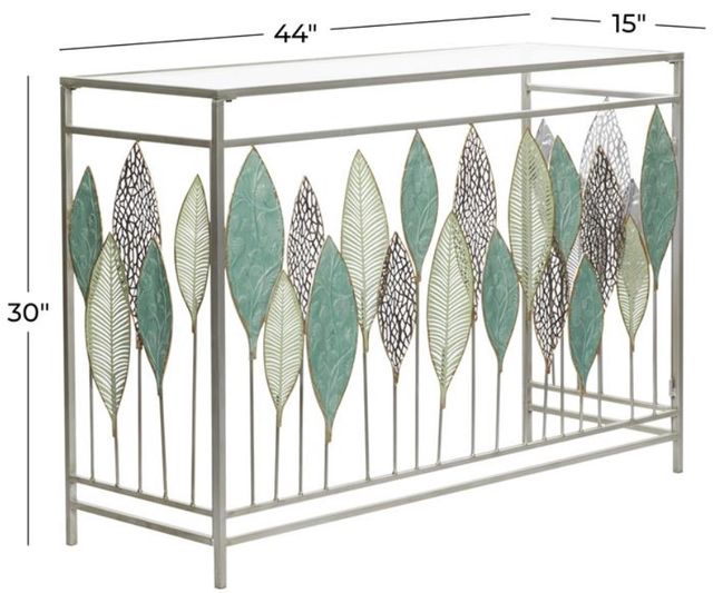 Deco Marche Glass Top Console Table with Silver Leaf Base-3