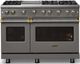 Viking® 5 Series 48" Damascus Gray Pro Style Gas (NG) Range with Brushed Brass Trim-4